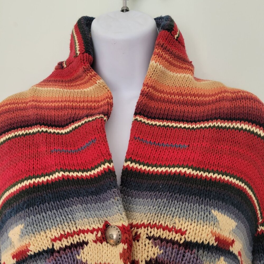 Ralph Lauren Hand Knit Southwest Aztec Print Red Striped Sweater Cardigan Shawl - Picture 8 of 10